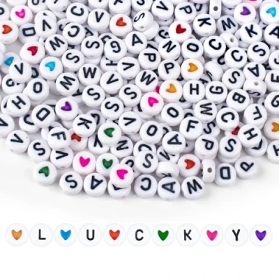 Afbeelding van SUTOUG 1000 stuks kleurrijke letterkralen om te rijgen, 4 x 7 mm, A Z witte en hartkralen, ronde acrylkralen voor sieraden, doe het zelf knutselen, armbanden, halskettingen,