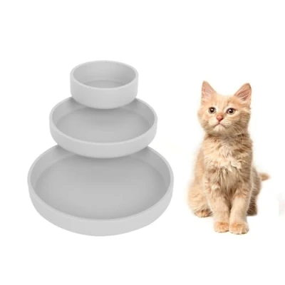 Afbeelding van Lollanda Voedingsbak voor katten, set van 3, siliconen voerschaal, ovaal, bak breed, droogvoer en natvoer (grijs)