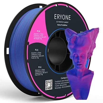 Afbeelding van ERYONE mat tweekleurige co extrusie PLA filament, 1,75 mm +/ 0,03 mm, tweekleurig filament voor 3D printers, 1 kg/spoel, roze en blauw