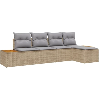 Afbeelding van vidaXL 5 delige Tuinbankstel met Kussens Beige Poly Rattan Acacia