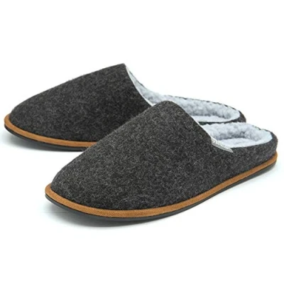 Afbeelding van Dunlop Heren Slippers Slip On Muilezel Comfortabele Bont Gevoerd Vilt Memory Foam Machine Wasbaar Maten 7 12, Donkergrijs, 41.5 EU