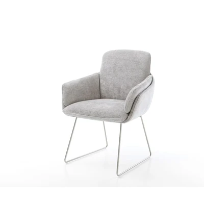 Afbeelding van DELIFE Eetkamerstoel Luan Flex met armleuning chenille zilver grijs slipframe roestvrij staal