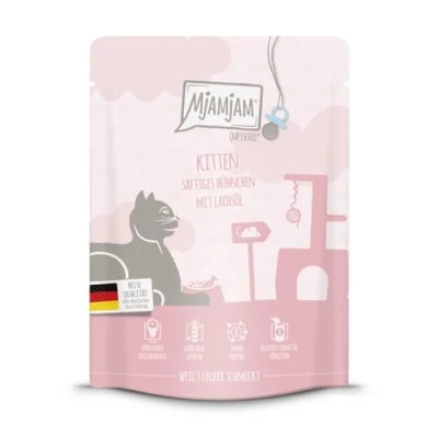 Afbeelding van MjAMjAM Squeeze 6 x 300 g of 24 Kitten Kip met Zalmolie (6 g)
