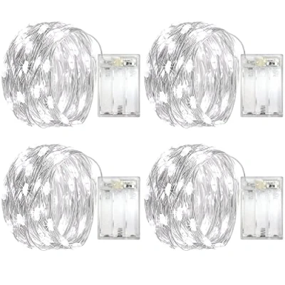 Afbeelding van 4 Pack Batterij Fairy Lights 5m 50 LED met Twinkle Modes, Operated Mini String voor Slaapkamer Kerstboom Tuin Bruiloft Verjaardagsfeest Witte Decoraties