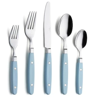 Afbeelding van ANNOVA Silverware Set van 20 Stukken Roestvrij Staal Kleur Handvat Met Rivet/Retro Stijl Flatware (Light Blue, Pieces)