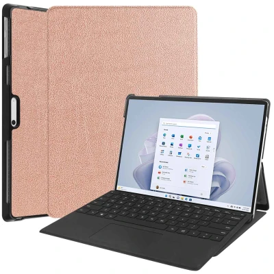 Afbeelding van Microsoft Surface Pro 9 Hoes: iMoshion Trifold Bookcase Rosé Goud Kunstleder Tablet Hoezen