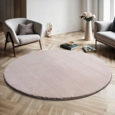 Afbeelding van Vloerkleed voor woonkamer of slaapkamer in roze 200x200 cm Modern en zacht kortpolig tapijt Rond Antislip onderkant Wasbaar tot 30 Graden Rug for bedroom or living room RELAX kleed by The Carpet