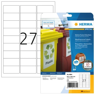 Afbeelding van Etiket HERMA 4864 63.5x29.6mm weerbestendig wit 270stuks