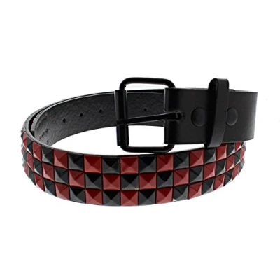 Afbeelding van Zac&#039;s Alter Ego Chessboard 3 row pyramid studs Riem Zwart/Rood