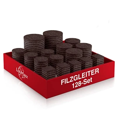 Afbeelding van LouMaxx Viltglijders, zelfklevend, bruin, set van 128 (rond en vierkant), viltglijders voor stoelen, vloerbescherming met 3 mm dikte hoge kleefkracht, premium bescherming je gevoelige vloeren
