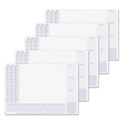 Afbeelding van SIGEL HO355/5 papieren bureau onderlegger, ca. DIN A2 extra groot, met actuele 3 jarige kalender en weekplanner, 30 vellen, 5 stuks, veganistisch, van duurzaam papier