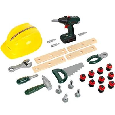 Afbeelding van Klein Toys Bosch 36 delige werkplaatsset helm, draadloze schroevendraaier en alles wat je nodig kan hebben in de werkplaats incl. licht geluidseffectenn groen geel