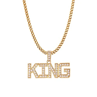 Afbeelding van Liitata Hiphop gouden halsketting met koning tekens, halsketting, rockstar, rapper, punk, ketting, koning, hanger, jaren 80, 90, kostuum, accessoire voor heren, carnaval, themafeest