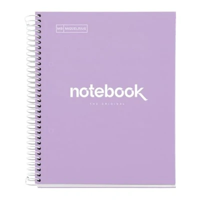 Afbeelding van Miquelrius Notitieboek in A5 formaat 1 gekleurde streep, 80 vellen gelinieerd met stippen (punten), 90 g microgeperforeerd papier 2 ringen voor ringen, omslag van karton, Lavendel