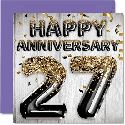 Afbeelding van Geweldige 27e verjaardag kaart voor man vriend vrouw vriendin zwart goud glitter ballon gelukkig 27 kaarten van familie, 145mm x wenskaarten twintig zevende