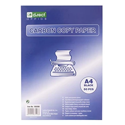 Afbeelding van D.RECT Carbonpapier voor Schrijfmachine, DIN A4, Doorschrijfpapier Zonder Carbon, CARBON COPY PAPER, Zwart, 50 Vellen