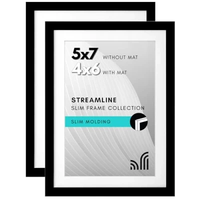 Afbeelding van Americanflat 5x7 fotolijst 2 stuks in zwart met gepolijst plexiglas dunne rand 5 x 7 inch fotolijsten voor muur of bureau horizontaal verticaal formaat