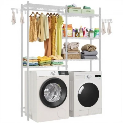 Afbeelding van VEVOR Opbergrek boven wasmachine/droger, dubbele rij, 5 lagen, wit