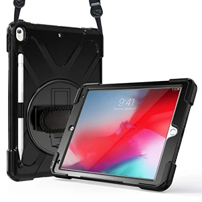 Afbeelding van ProCase Beschermhoes voor iPad Air 3. / Pro 2. A2123 A2152 A2153 A2154 A1701 A1709, 360 graden draaibaar, met verstelbare schouderriem, zwart