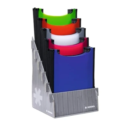 Afbeelding van HERMA Nietbox A4 schooltas, transparante set, 18 stuks, open bovenaan, kinderschoolhechtbox van plastic voor snelschriften, boeken, schoolschriften, blokken en documenten, stabiele map de rugzak