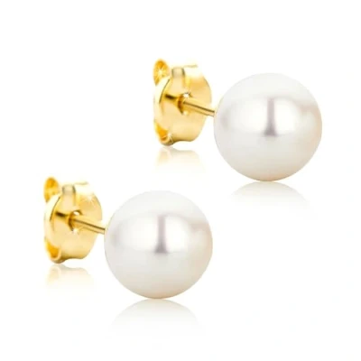 Afbeelding van Orovi Oorstekers geelgoud 14 karaat (585) met gekweekte zoetwaterparels (6 x 6 mm) bouton echt gouden oorbellen dames parels in elegante versie pareloorbellen uit Italië