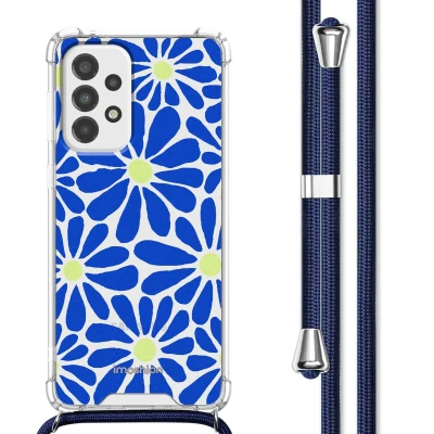 Afbeelding van Samsung Galaxy A33 Hoesje Kunststof iMoshion Softcase/Koordhoesje/Backcover Cobalt Blue Flowers Connect Telefoonhoesje