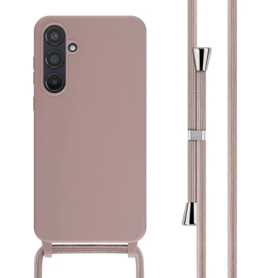 Afbeelding van Samsung Galaxy A55 Hoesje Siliconen en TPU (zacht) iMoshion Backcover met koord/Koordhoesje/Softcase Roze Telefoonhoesje