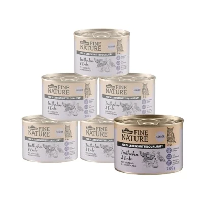 Afbeelding van Dehner Fine Nature Kattenvoer, natvoer, graanvrij, voor oudere katten, kalkoen/eend, 6 x 200 g blik (1,2 kg)