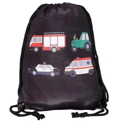 Afbeelding van HECKBO Gymtas voor jongens, brandweer, tractor, ambulance, politie (zwart of beige) aan beide zijden bedrukt, 40 x 32 cm, kleuterschool, reizen, sport, rugzak, tas, Auto Wit, 40cm 32cm