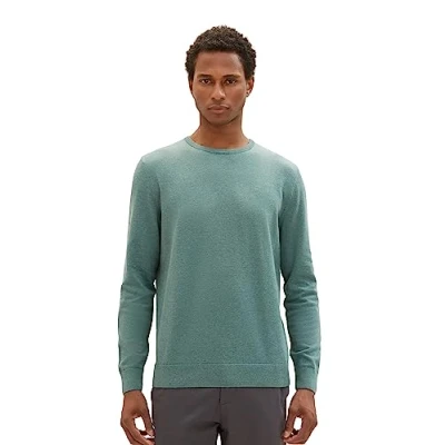 Afbeelding van TOM TAILOR Basic gebreide trui met ronde hals heren, 32619 groene stof melange, 3XL