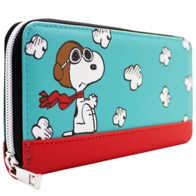 Afbeelding van Peanuts Snoopy Vliegende Aas Sopwith Camel Hondenhok Portemonnee/Beurs Clutch met Muntenvak &amp; Kaarthouder, Blauw