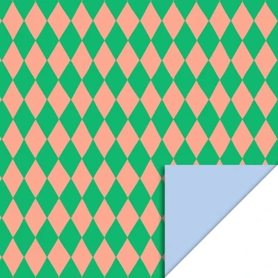 Afbeelding van House of products inpakpapier harlequin green salmon light blue 3 m