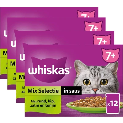Afbeelding van 4x Whiskas Senior Multipack Mix Selectie in Saus 12 x 85 gr