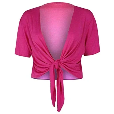 Afbeelding van Fashion Essentials Womens Korte mouwen Plain Tie Up Shrug Dames Stretch Fit bijgesneden Vest Bolero Top Plus Size
