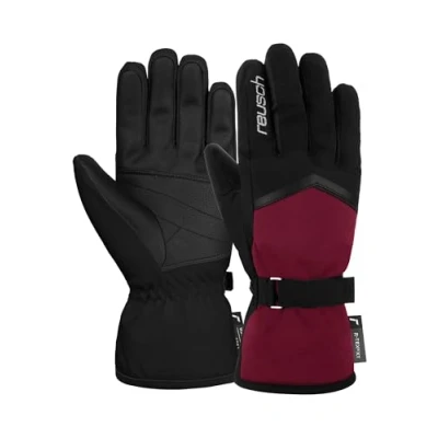 Afbeelding van Reusch Moni R TEX XT Warme, waterdichte, winddichte en ademende winterhandschoenen, vingerhandschoenen, skihandschoenen voor dames ongehinderde bewegingsvrijheid, zwart donkerrood, 6,5