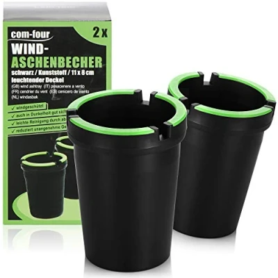 Afbeelding van COM FOUR® 2x asbakken voor buiten windasbakken stormasbakken met lichtgevende afdekkingen auto asbakken, Ø 8 cm (02 stuks zwart)