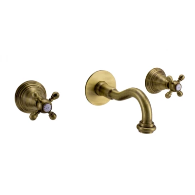 Afbeelding van PB klassieke inbouw muurkraan met sterknoppen 16 cm uitloop brons 1208855052