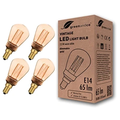 Afbeelding van 4 stuks greenandco® dimbare Vintage Design LED lamp in retro stijl voor sfeerverlichting E14 ST45 Edison lamp, 2,3W 65lm 1800K extra warm wit 320 230V flikkervrij