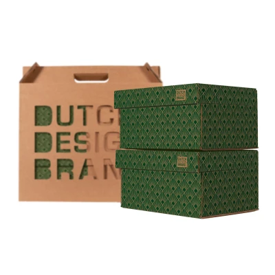Afbeelding van Dutch Design Brand Opbergbak Storage Box Small Set Van 2 Karton Art Deco Velvet Green 27,8x20,6x14cm
