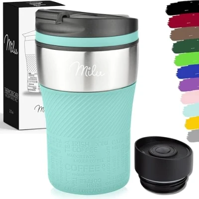 Afbeelding van Milu thermobeker 210 ml 100% lekvrij isoleerbeker, koffiebeker te gaan, drinkbeker van roestvrij staal autobeker dubbelwandige isolatie reismokken Travel mug (210ml, Turkoois)