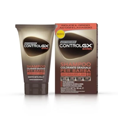 Afbeelding van Just For Men Control GX Gradual Coloring Shampoo für den Bart, reduziert schrittweise graue Haare bei jeder Wäsche einen natürlichen Look, geeignet alle Farbtöne, 118 ml