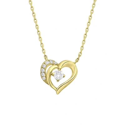 Afbeelding van Lucardi Dames Zilveren goldplated Ketting &amp; hanger hart zirkonia 925 Zilver Goudkleurig 48 cm