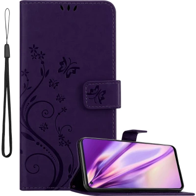 Afbeelding van Cadorabo Hoesje geschikt voor Oppo Reno6 5G in BLOEMEN DONKER PAARS Beschermhoes bloemmotief met magnetische sluiting, standfunctie en kaartsleuven Book Case Cover Etui