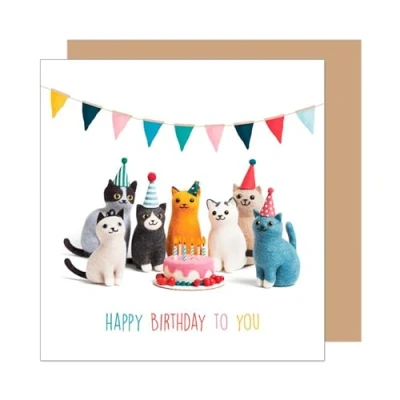 Afbeelding van Edition Seidel Premium vierkante verjaardagskaart met envelop. Wenskaart Happy Birthday bilet kaart voor vrouw vriendin vriend kind meisje jongen katten (GQ370 SW025)
