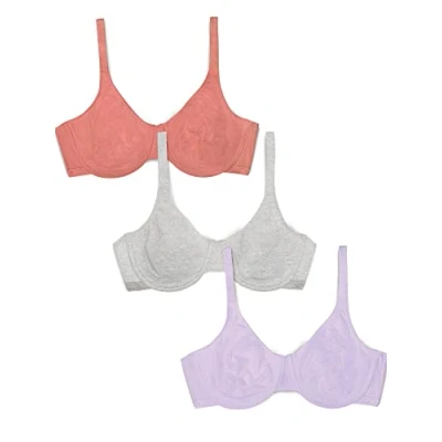 Afbeelding van Fruit of the Loom BH van elastisch katoen voor maximaal comfort, ondoorzichtig (verpakking 3) dames, Desert Dusk/Grijs/Paars Whisper, 34 36C