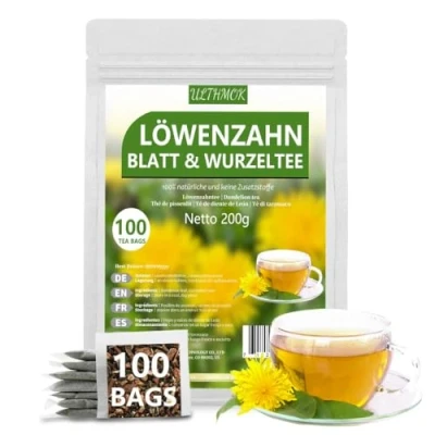Afbeelding van ULTHMOK Premium Paardenbloemwortel &amp; Bladthee 100 Theezakjes/200g Voor lever detoxificatie 100% natuurlijk en zonder toevoegingen