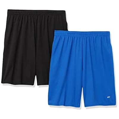 Afbeelding van Amazon Essentials Men&#039;s Performance Tech korte broek met losse pasvorm (verkrijgbaar in grote en lange maten), Pack of 2, Koningsblauw/Zwart, XL