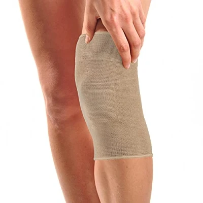 Afbeelding van Elastische Kniebrace van Actesso Lichtgewicht, Compressieband voor Gewrichtspijn en Kneuzingen Tijdens het Sporten na Blessures. Rechts of Links Zowel Mannen als Vrouwen (Groot, beige)