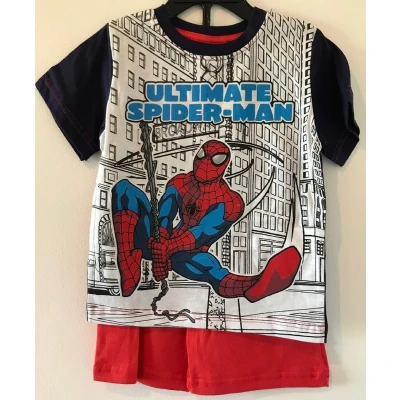 Afbeelding van Spiderman pyjama shortama blauw met rood Spider Man korte pyama maat 92