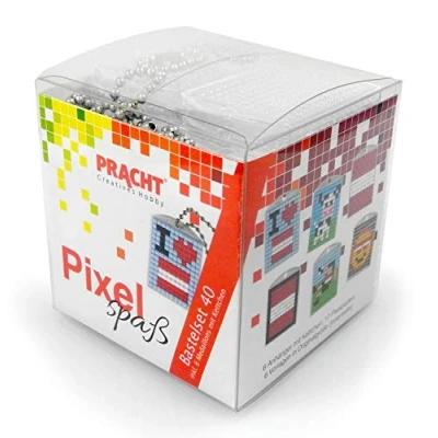 Afbeelding van Pracht Creatives Hobby Pixel P90078 63501 Leuke knutselset 40 voor kinderen, eenvoudig insteeksysteem met steentjes van bioplastic het ontwerpen 6 sleutelhangers (medaillons), zonder strijken en lijmen
